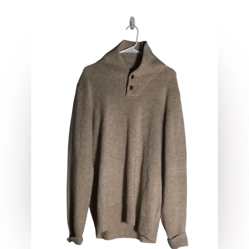 J. Crew beige 100% lambs wool shawl collar sweater Sz LT